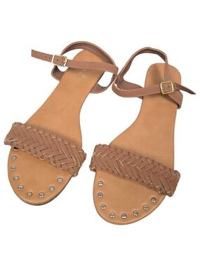 Rue21 Tan Braided Ankle-Strap Sandals with Stud Accents